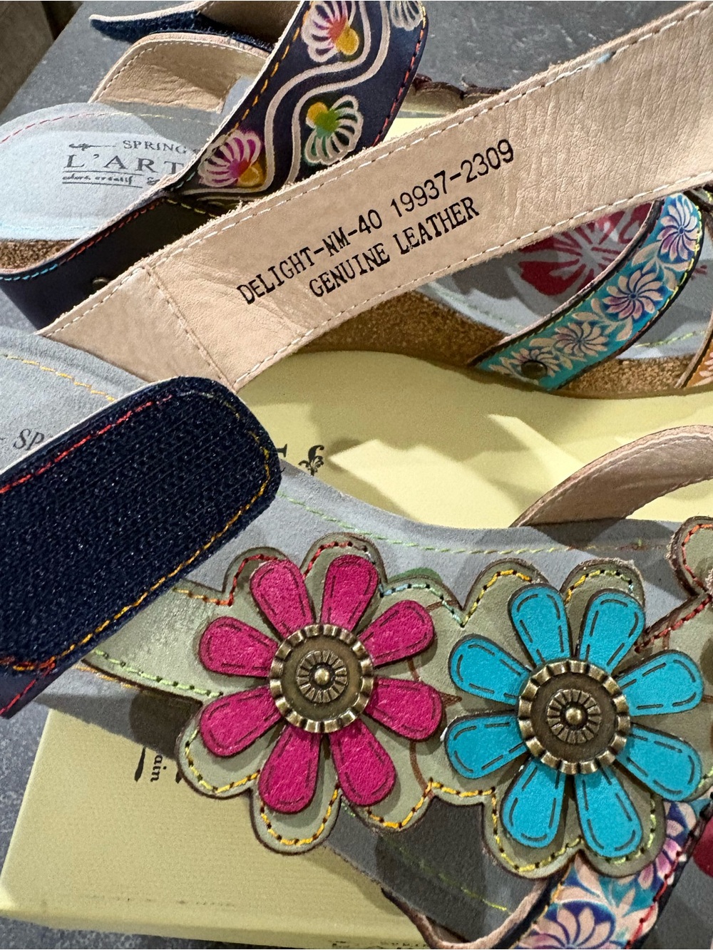 L’ARTISTE Delight by Spring Step Leather Floral Cork Wedge Sandals Sz 40 US 9 - Picture 9 of 10